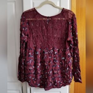 🍭j Jess floral long sleeved blouse with lace backing